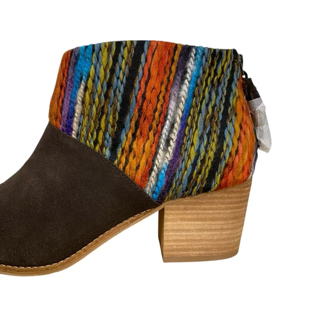 TOMS Blanket Aztec Stripe Leila Brown Suede Western Boho Bootie Women's 12 NEW - Picture 5 of 12